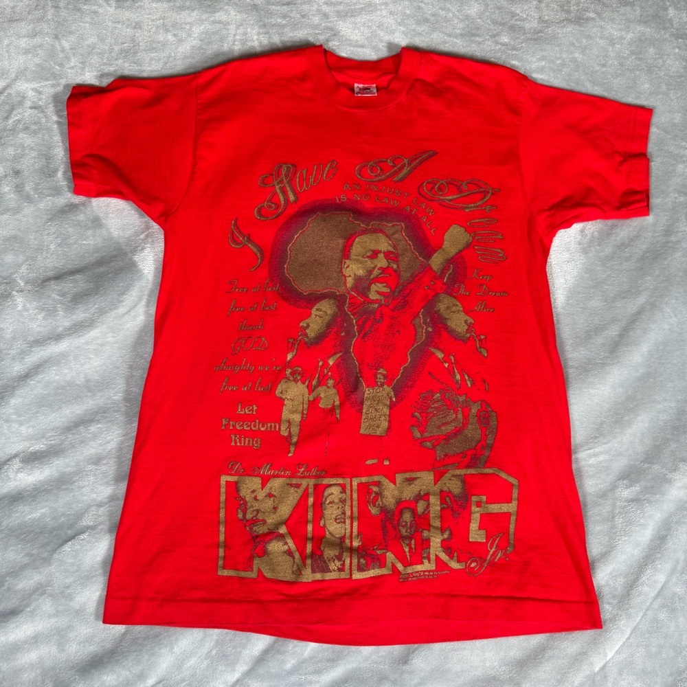 Vintage Martin Luther King MLK T Shirt Mens L Slim Fit Red 1995 90s